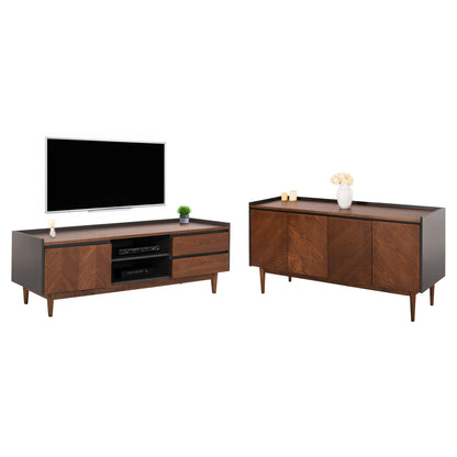 SET 2PCS SIDEBOARD & TV STAND BEEN HM21344 MDF WITH WALNUT WOOD VENEER