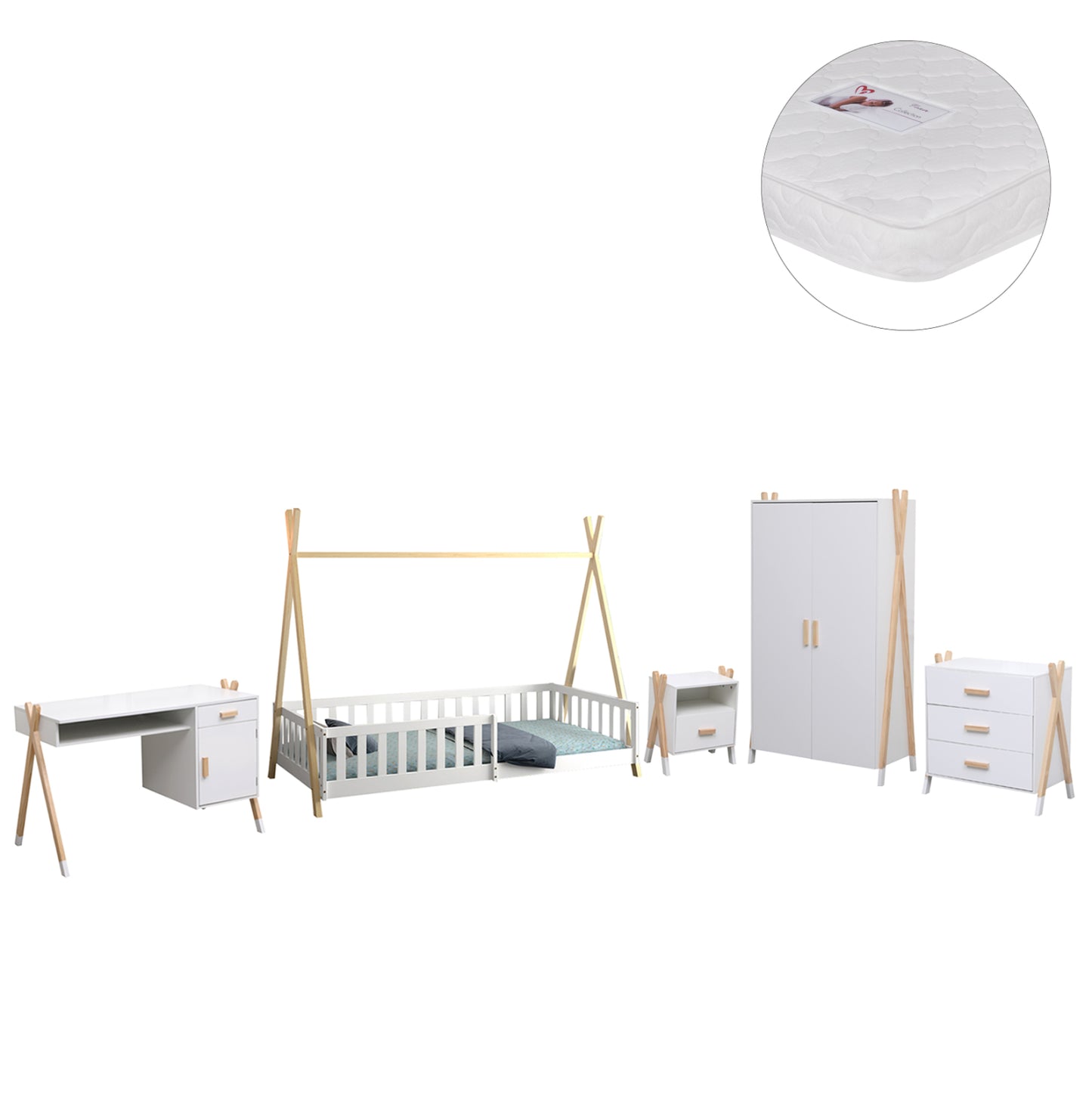 CHILDREN'S ROOM 6PCS SET PACK PASCHAL HM21337 PINE WOOD--MELAMINE-WHITE
