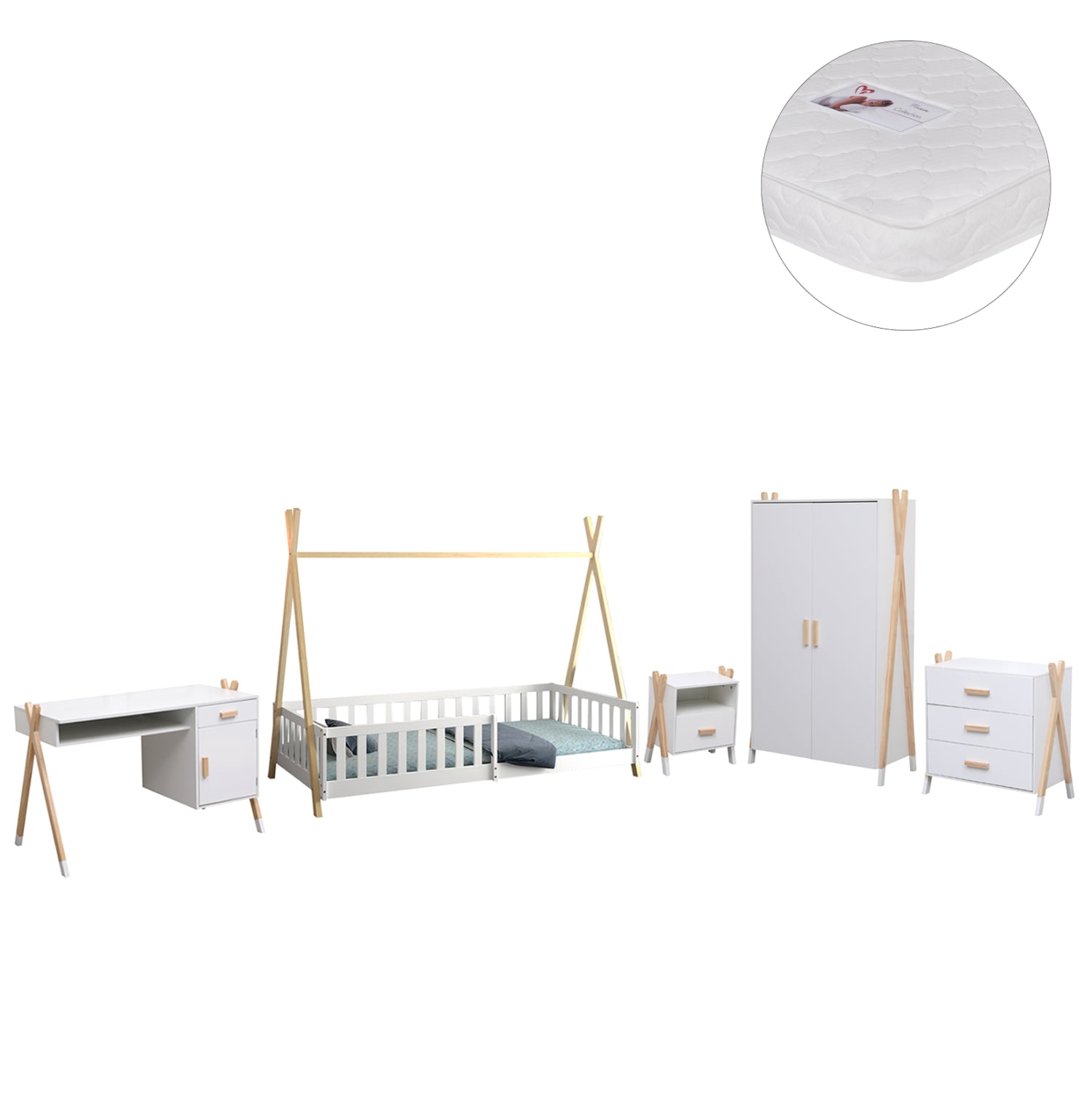 CHILDREN'S ROOM 6PCS SET PACK PASCHAL HM21337 PINE WOOD--MELAMINE-WHITE