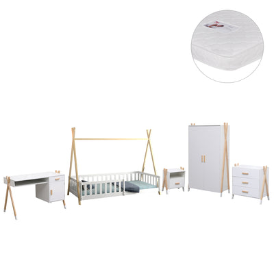 CHILDREN'S ROOM 6PCS SET PACK PASCHAL HM21337 PINE WOOD--MELAMINE-WHITE