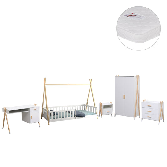 CHILDREN'S ROOM 6PCS SET PACK PASCHAL HM21337 PINE WOOD--MELAMINE-WHITE