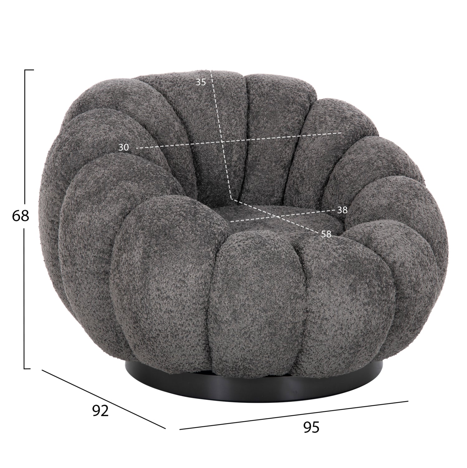 SET SWIVELLING ARMCHAIR WITH ROUND STOOL GRYMM HM10928.01 GREY BOUCLE FABRIC