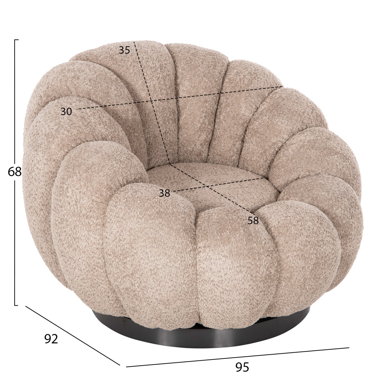 SET SWIVELLING ARMCHAIR WITH ROUND STOOL GRYMM HM10928.08 BROWNISH BEIGE BOUCLE FABRIC