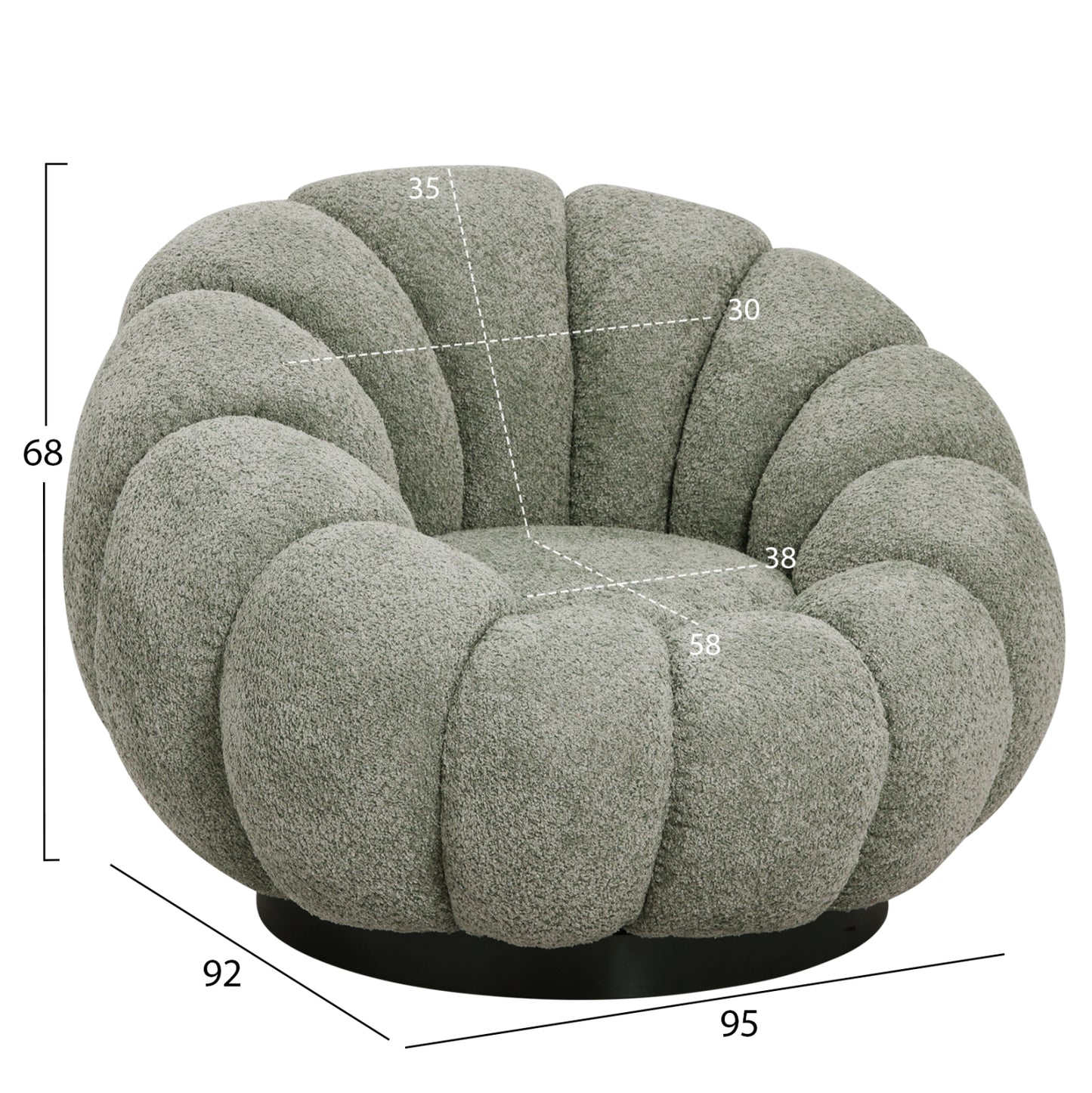 SET SWIVELLING ARMCHAIR WITH ROUND STOOL GRYMM HM10928.05 PISTACHIO GREEN BOUCLE FABRIC
