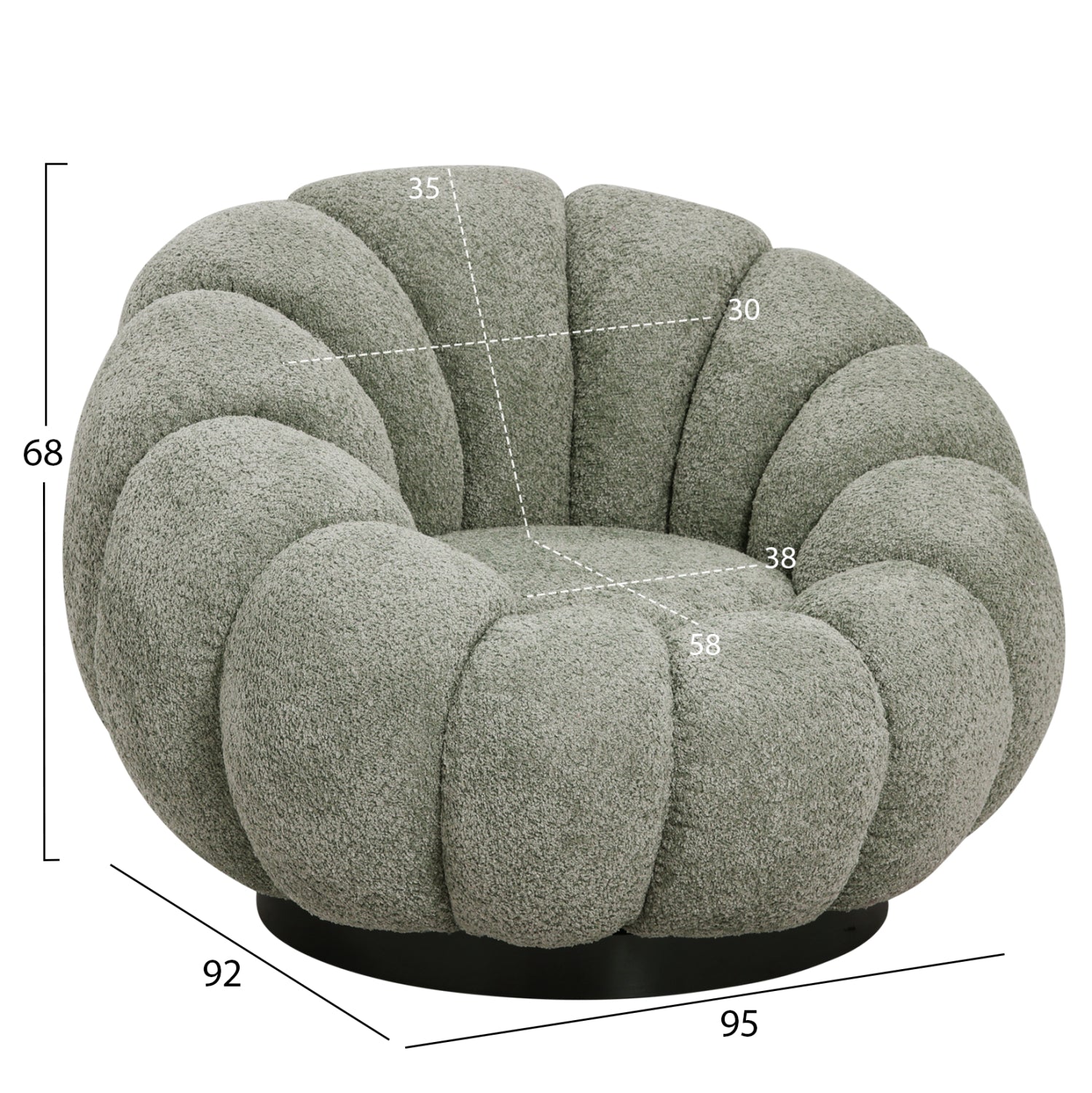 SET SWIVELLING ARMCHAIR WITH ROUND STOOL GRYMM HM10928.05 PISTACHIO GREEN BOUCLE FABRIC