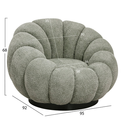 SET SWIVELLING ARMCHAIR WITH ROUND STOOL GRYMM HM10928.05 PISTACHIO GREEN BOUCLE FABRIC