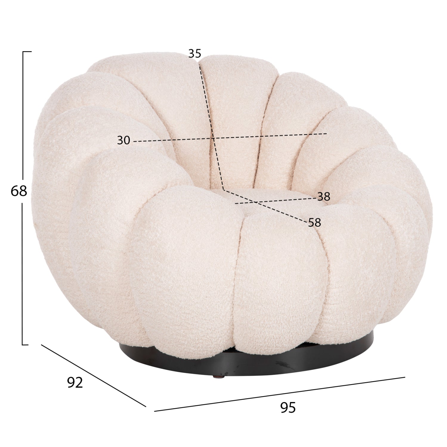 SET SWIVELLING ARMCHAIR WITH ROUND STOOL GRYMM HM10928.06 ECRU BOUCLE FABRIC