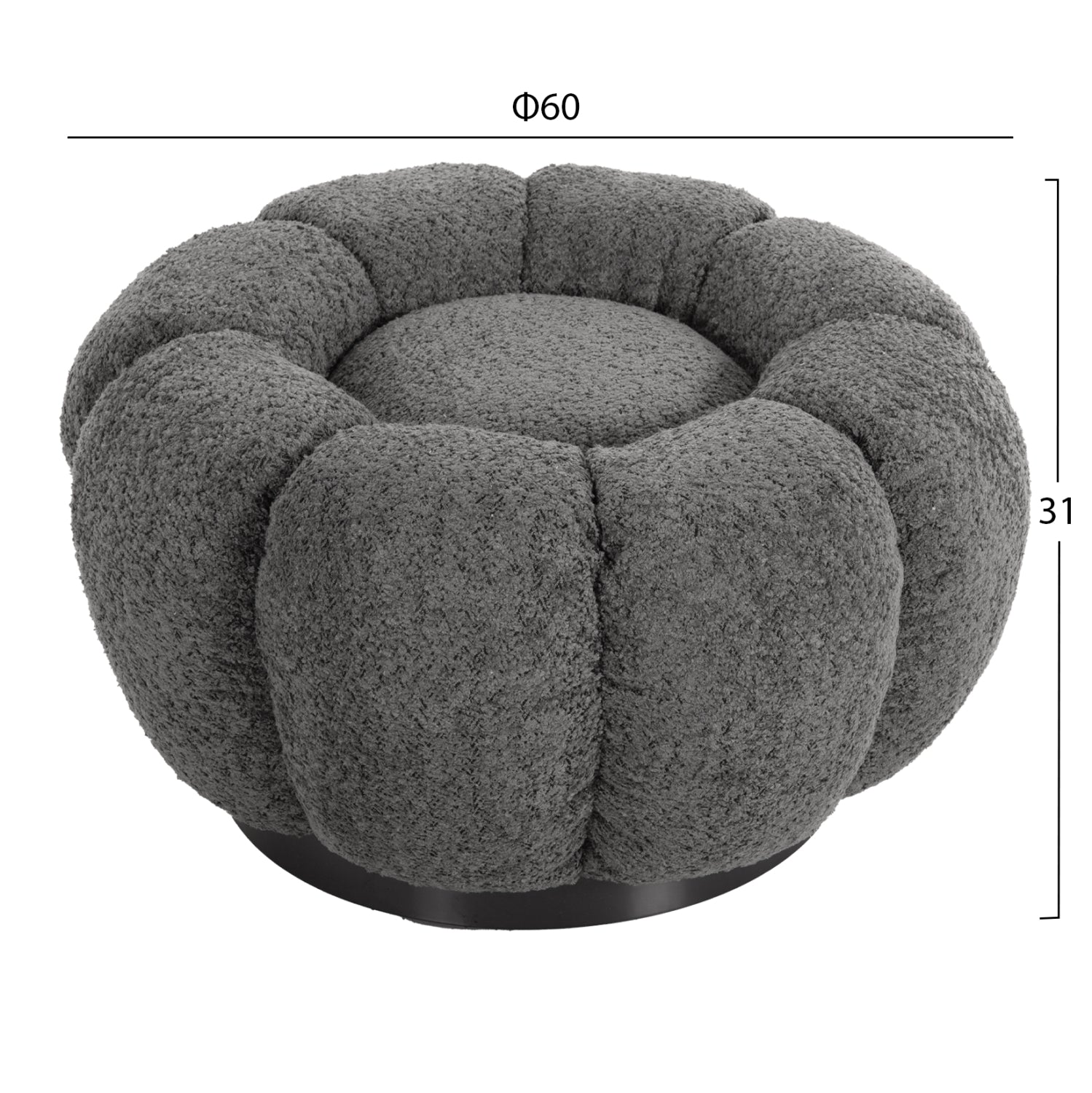 SET SWIVELLING ARMCHAIR WITH ROUND STOOL GRYMM HM10928.01 GREY BOUCLE FABRIC