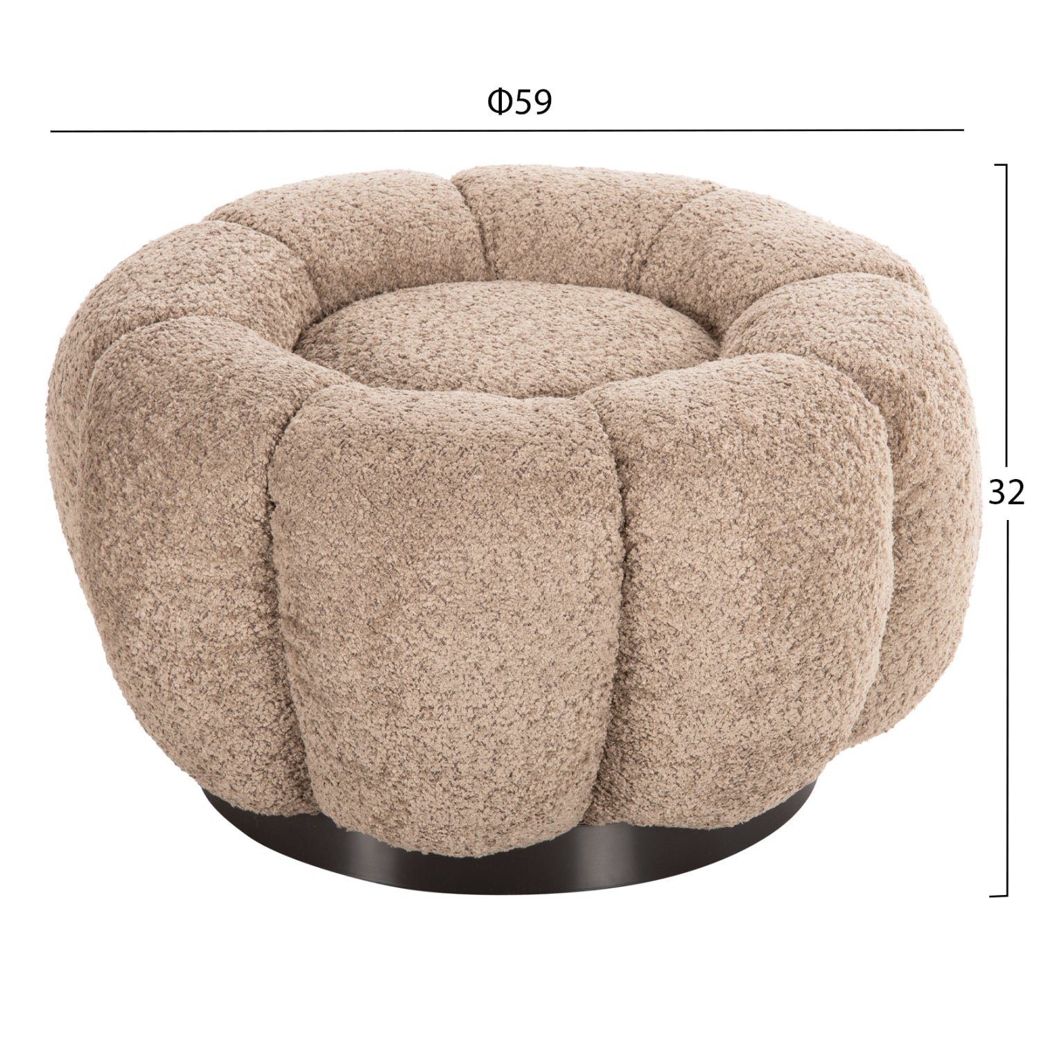 SET SWIVELLING ARMCHAIR WITH ROUND STOOL GRYMM HM10928.08 BROWNISH BEIGE BOUCLE FABRIC