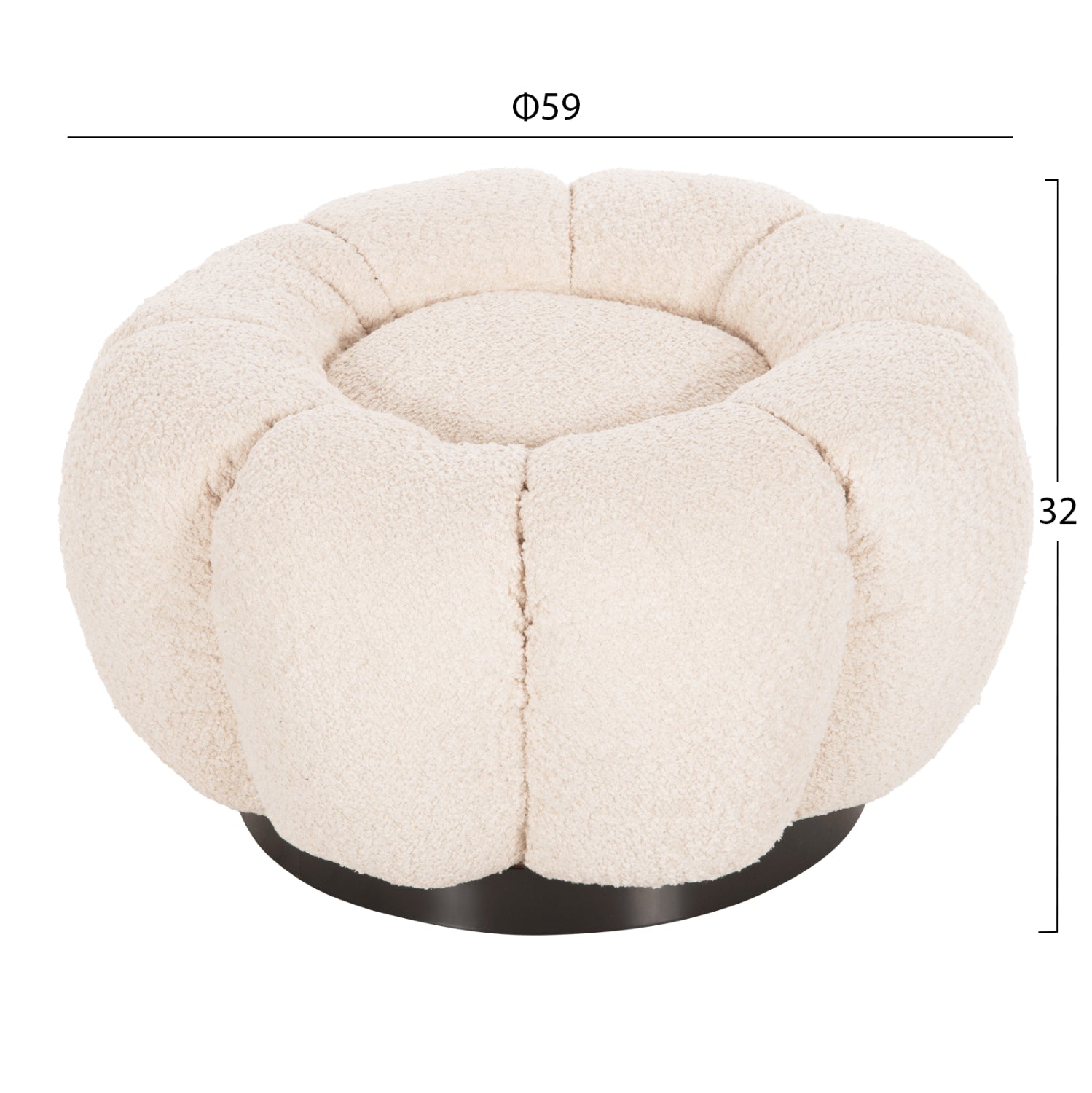 SET SWIVELLING ARMCHAIR WITH ROUND STOOL GRYMM HM10928.06 ECRU BOUCLE FABRIC