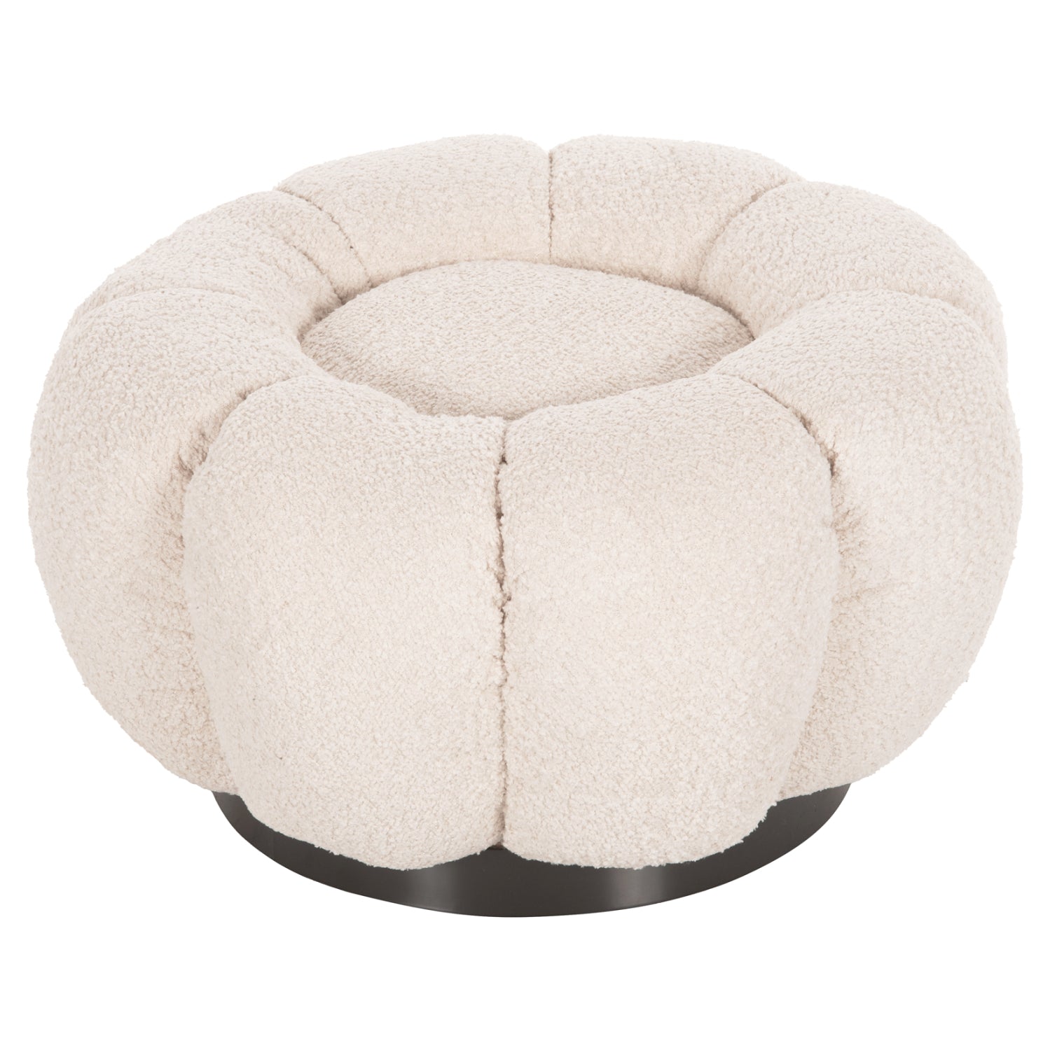 SET SWIVELLING ARMCHAIR WITH ROUND STOOL GRYMM HM10928.06 ECRU BOUCLE FABRIC