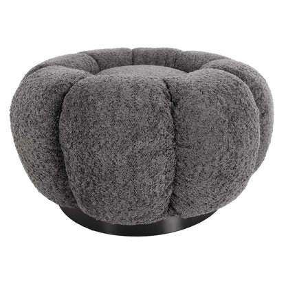 SET SWIVELLING ARMCHAIR WITH ROUND STOOL GRYMM HM10928.01 GREY BOUCLE FABRIC
