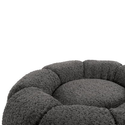 SET SWIVELLING ARMCHAIR WITH ROUND STOOL GRYMM HM10928.01 GREY BOUCLE FABRIC