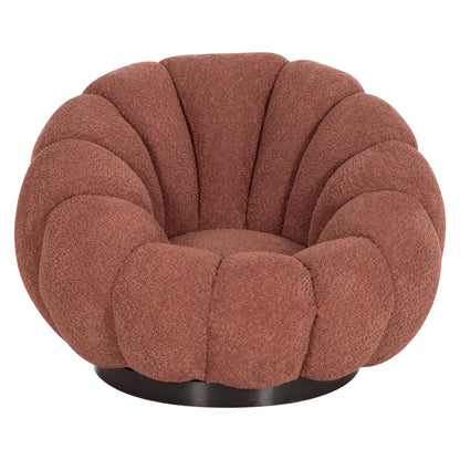 SET SWIVELLING ARMCHAIR WITH ROUND STOOL GRYMM HM10928.02 PINK BOUCLE FABRIC