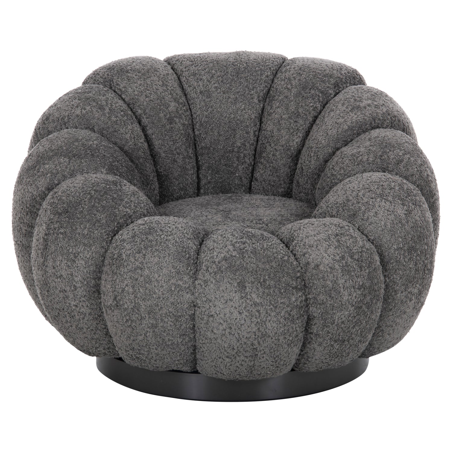 SET SWIVELLING ARMCHAIR WITH ROUND STOOL GRYMM HM10928.01 GREY BOUCLE FABRIC