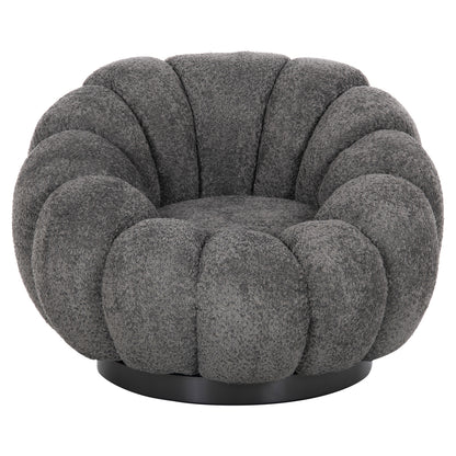 SET SWIVELLING ARMCHAIR WITH ROUND STOOL GRYMM HM10928.01 GREY BOUCLE FABRIC
