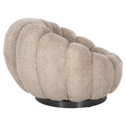 SET SWIVELLING ARMCHAIR WITH ROUND STOOL GRYMM HM10928.08 BROWNISH BEIGE BOUCLE FABRIC
