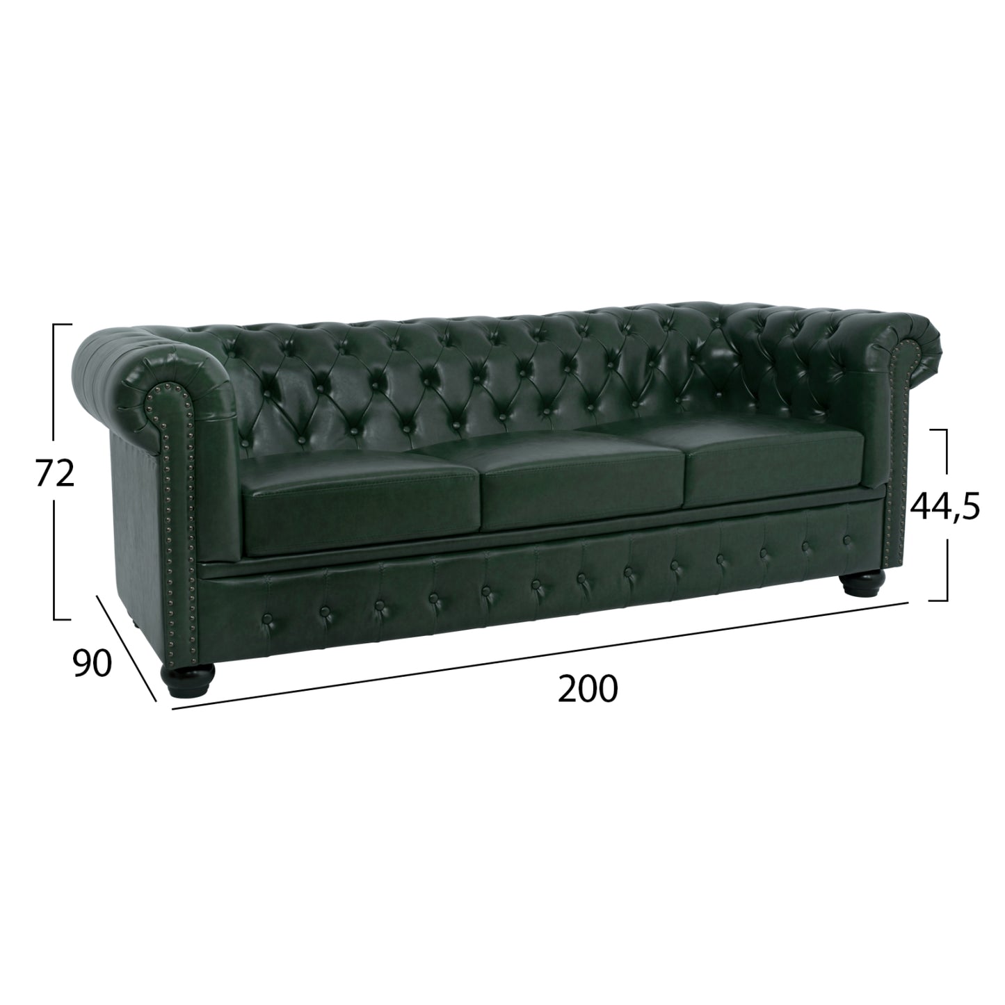LIVING ROOM SET 3PCS MOBAR HM10912.08 PU LEATHER T.CHESTERFIELD--CYPRESS GREEN