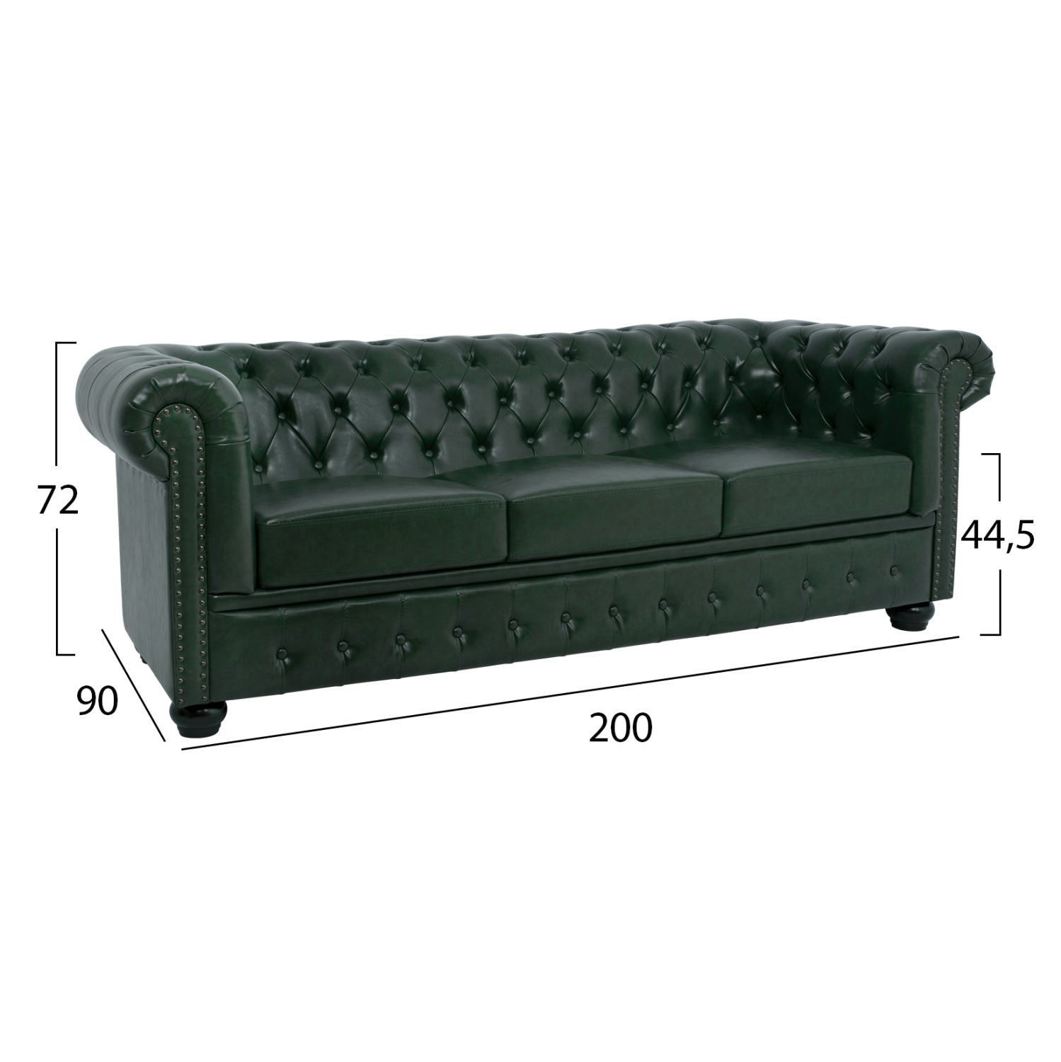 LIVING ROOM SET 3PCS MOBAR HM10912.08 PU LEATHER T.CHESTERFIELD--CYPRESS GREEN