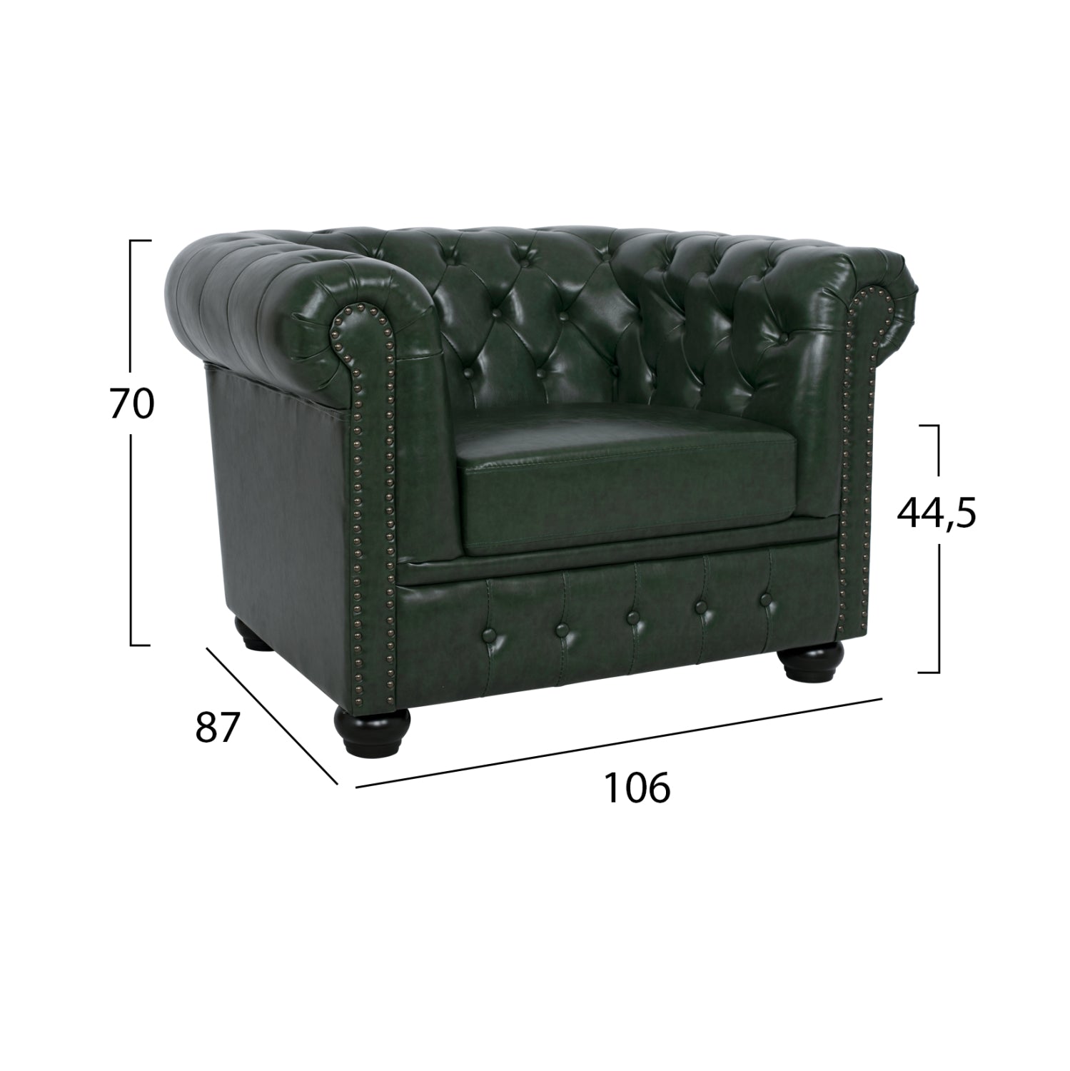 LIVING ROOM SET 3PCS MOBAR HM10912.08 PU LEATHER T.CHESTERFIELD--CYPRESS GREEN