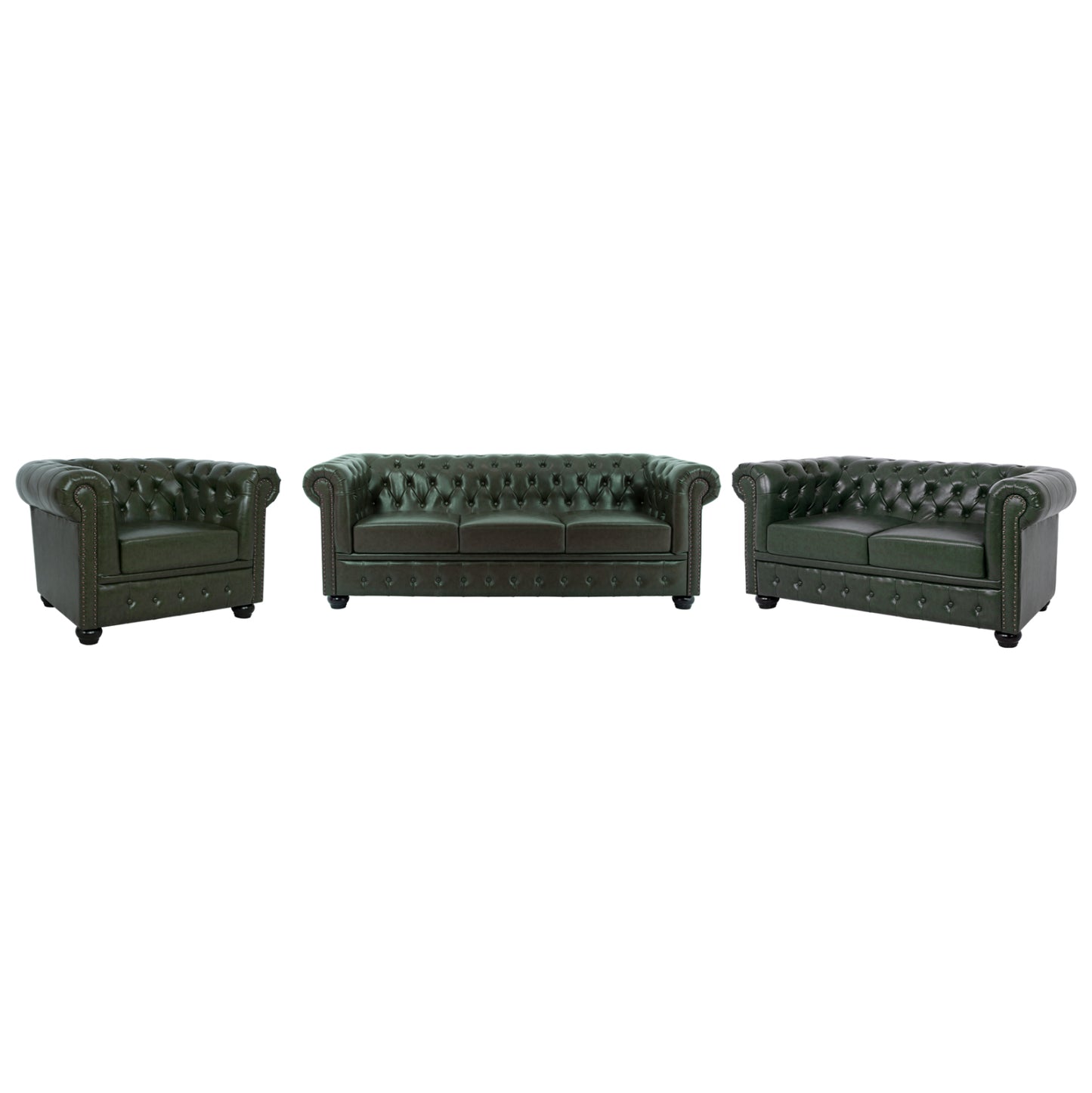 LIVING ROOM SET 3PCS MOBAR HM10912.08 PU LEATHER T.CHESTERFIELD--CYPRESS GREEN