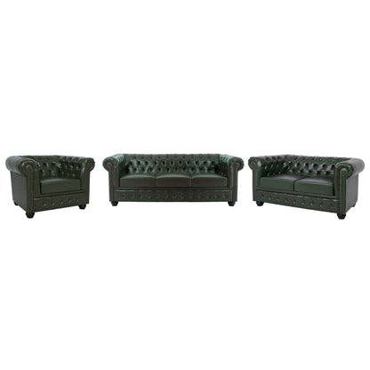 LIVING ROOM SET 3PCS MOBAR HM10912.08 PU LEATHER T.CHESTERFIELD--CYPRESS GREEN