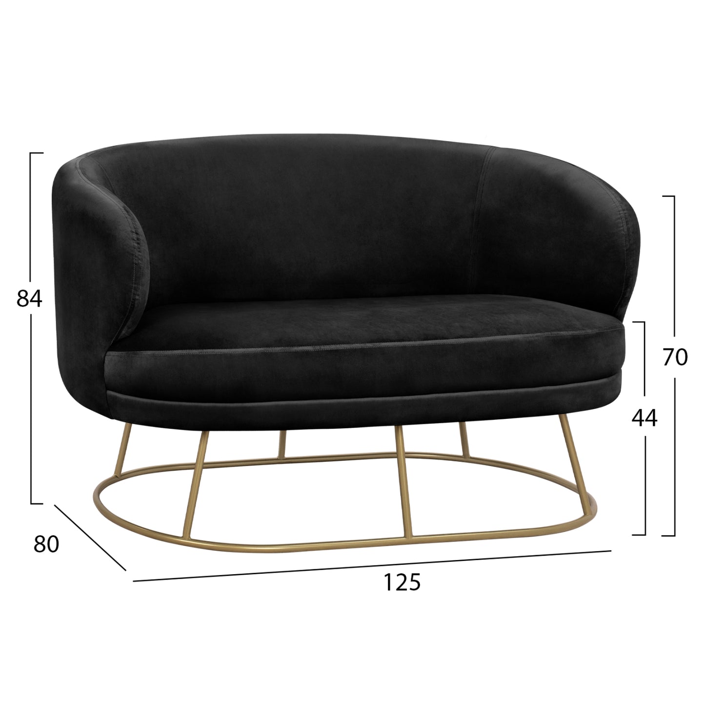 LIVING ROOM 3PCS SET ARIEN HM11051.04 BLACK VELVET-GOLD BASES