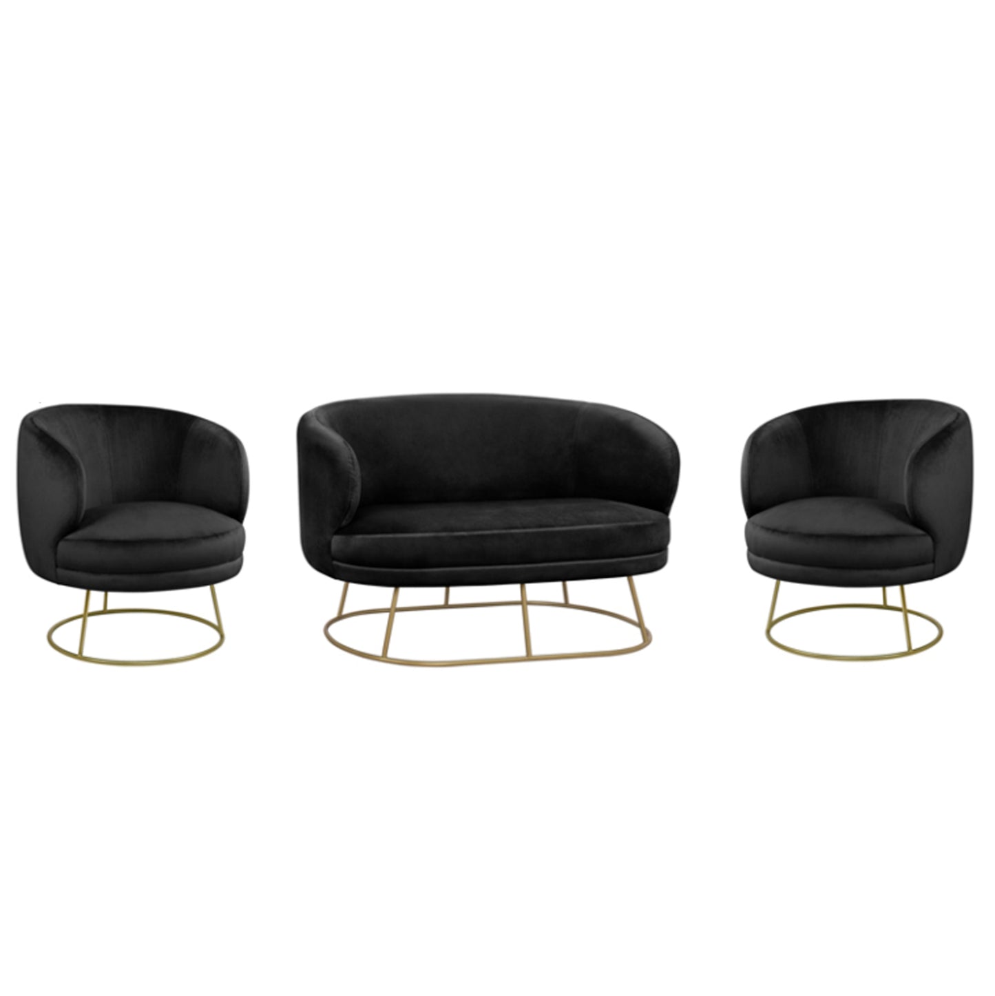 LIVING ROOM 3PCS SET ARIEN HM11051.04 BLACK VELVET-GOLD BASES
