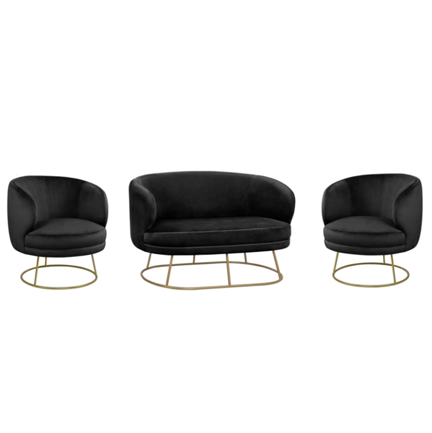 LIVING ROOM 3PCS SET ARIEN HM11051.04 BLACK VELVET-GOLD BASES