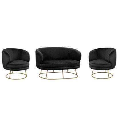 LIVING ROOM 3PCS SET ARIEN HM11051.04 BLACK VELVET-GOLD BASES