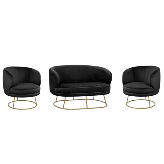 LIVING ROOM 3PCS SET ARIEN HM11051.04 BLACK VELVET-GOLD BASES