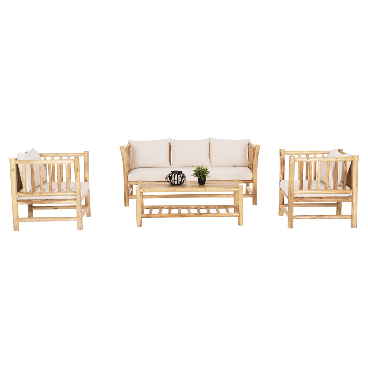 OUTDOOR LOUNGE SET 4PCS EDDARD HM9340 SOLID TEAK NATURAL-WHITE