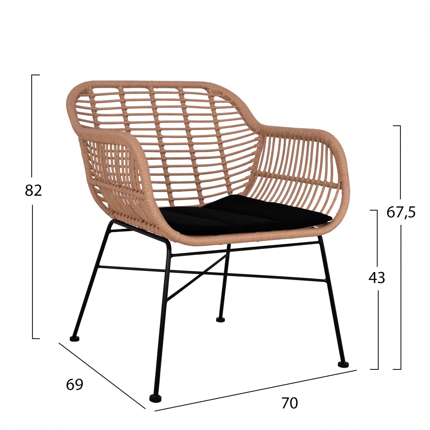 Set metallic for outdoor spaces 4 pieces Allegra HM5460 Wicker in beige color