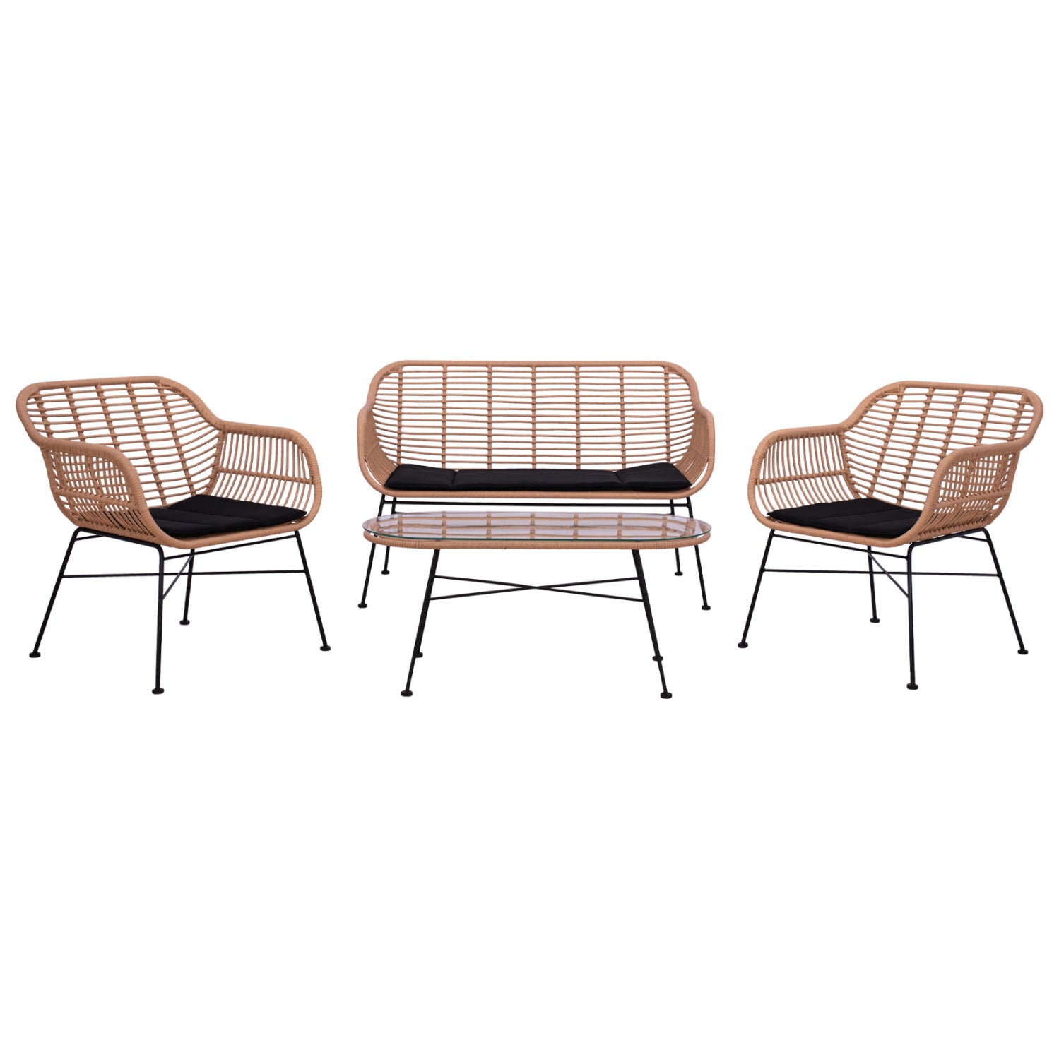 Set metallic for outdoor spaces 4 pieces Allegra HM5460 Wicker in beige color