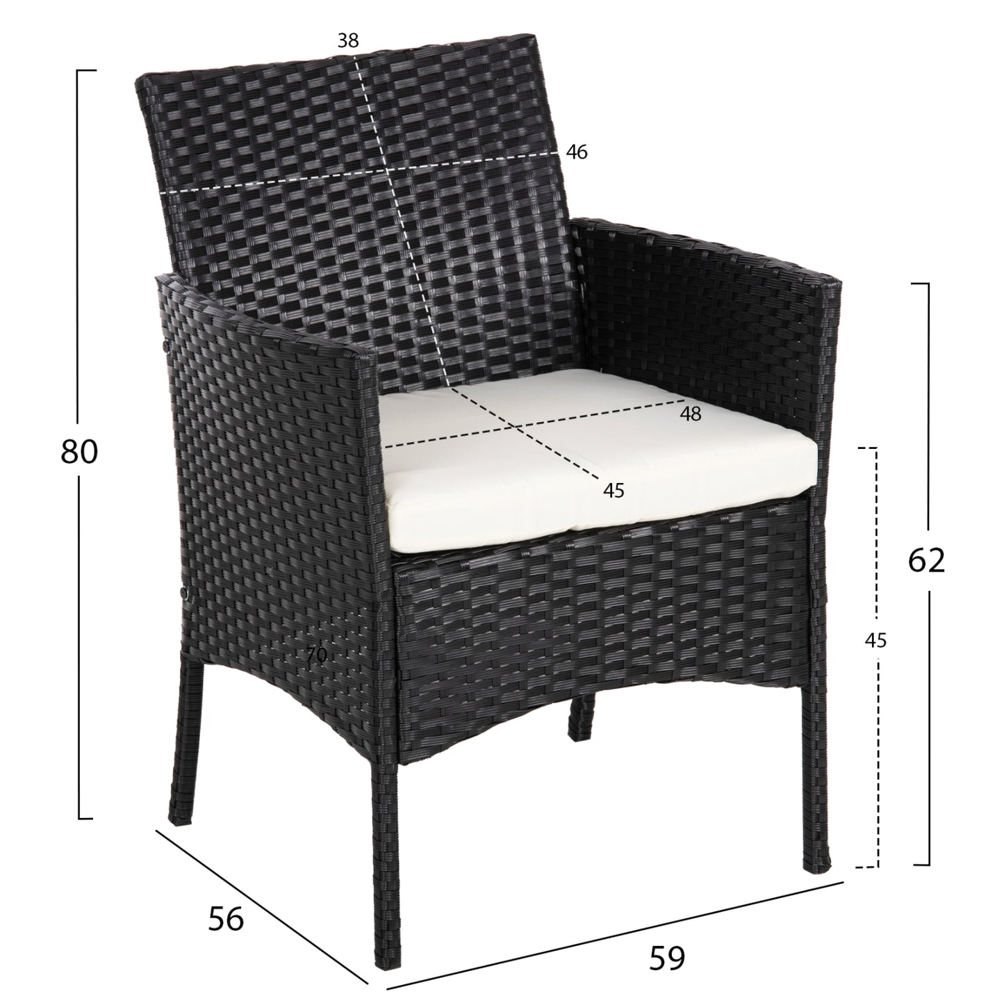 OUTDOOR LOUNGE SET 4PCS STASIA HM6089.04 SYNTHETIC RATTAN IN BLACK-CUSHIONS IN BEIGE