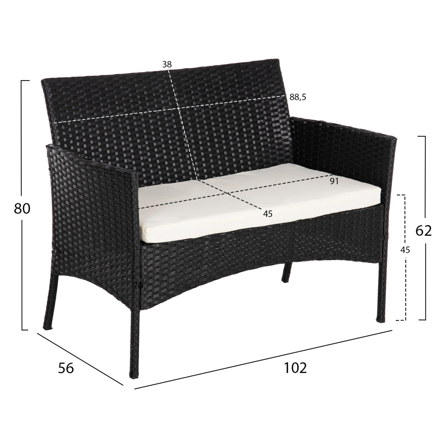 OUTDOOR LOUNGE SET 4PCS STASIA HM6089.04 SYNTHETIC RATTAN IN BLACK-CUSHIONS IN BEIGE