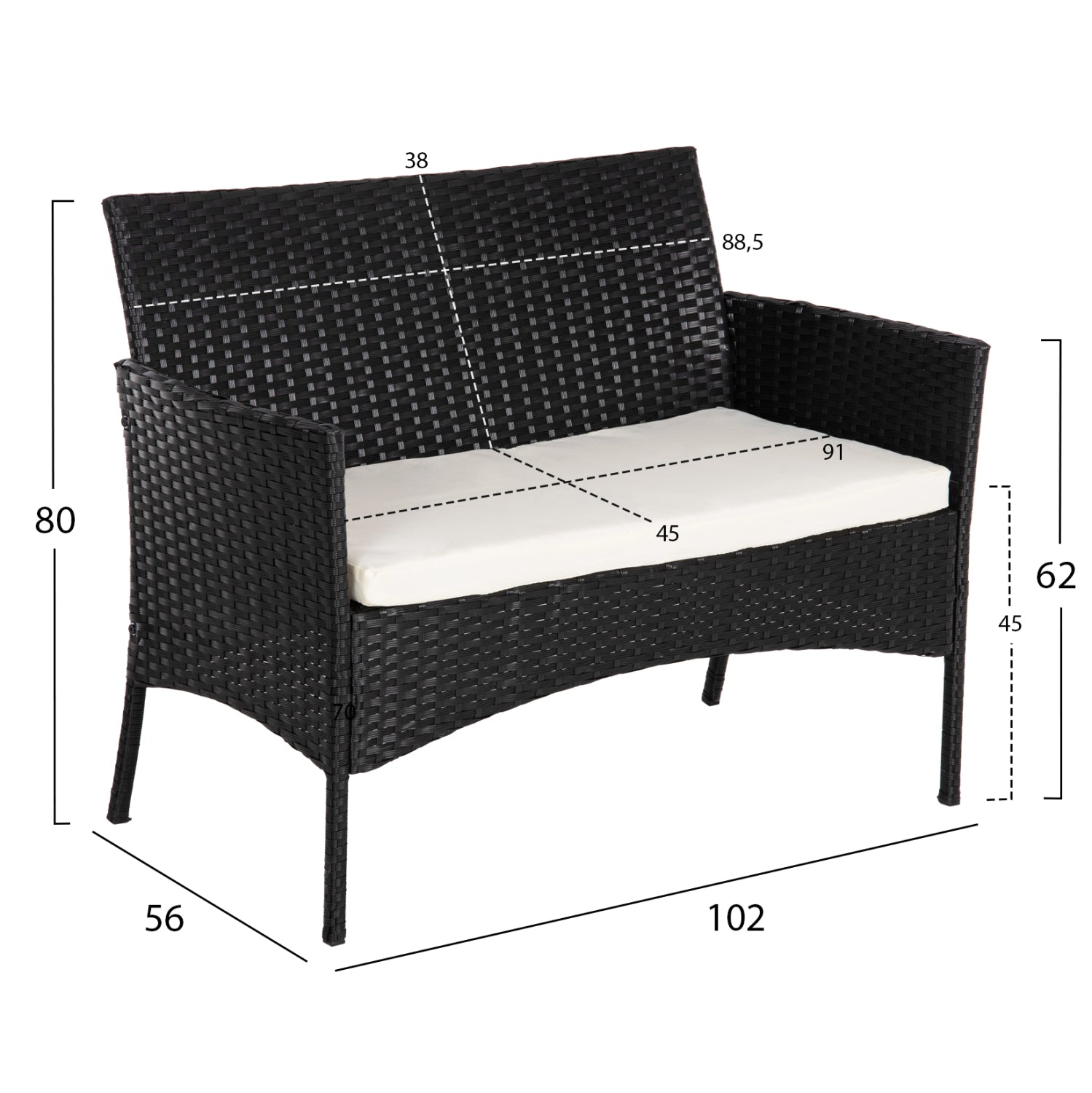 OUTDOOR LOUNGE SET 4PCS STASIA HM6089.04 SYNTHETIC RATTAN IN BLACK-CUSHIONS IN BEIGE