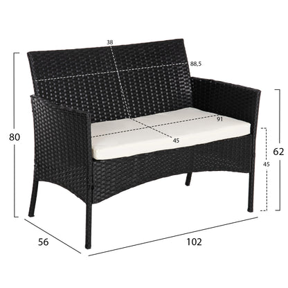OUTDOOR LOUNGE SET 4PCS STASIA HM6089.04 SYNTHETIC RATTAN IN BLACK-CUSHIONS IN BEIGE