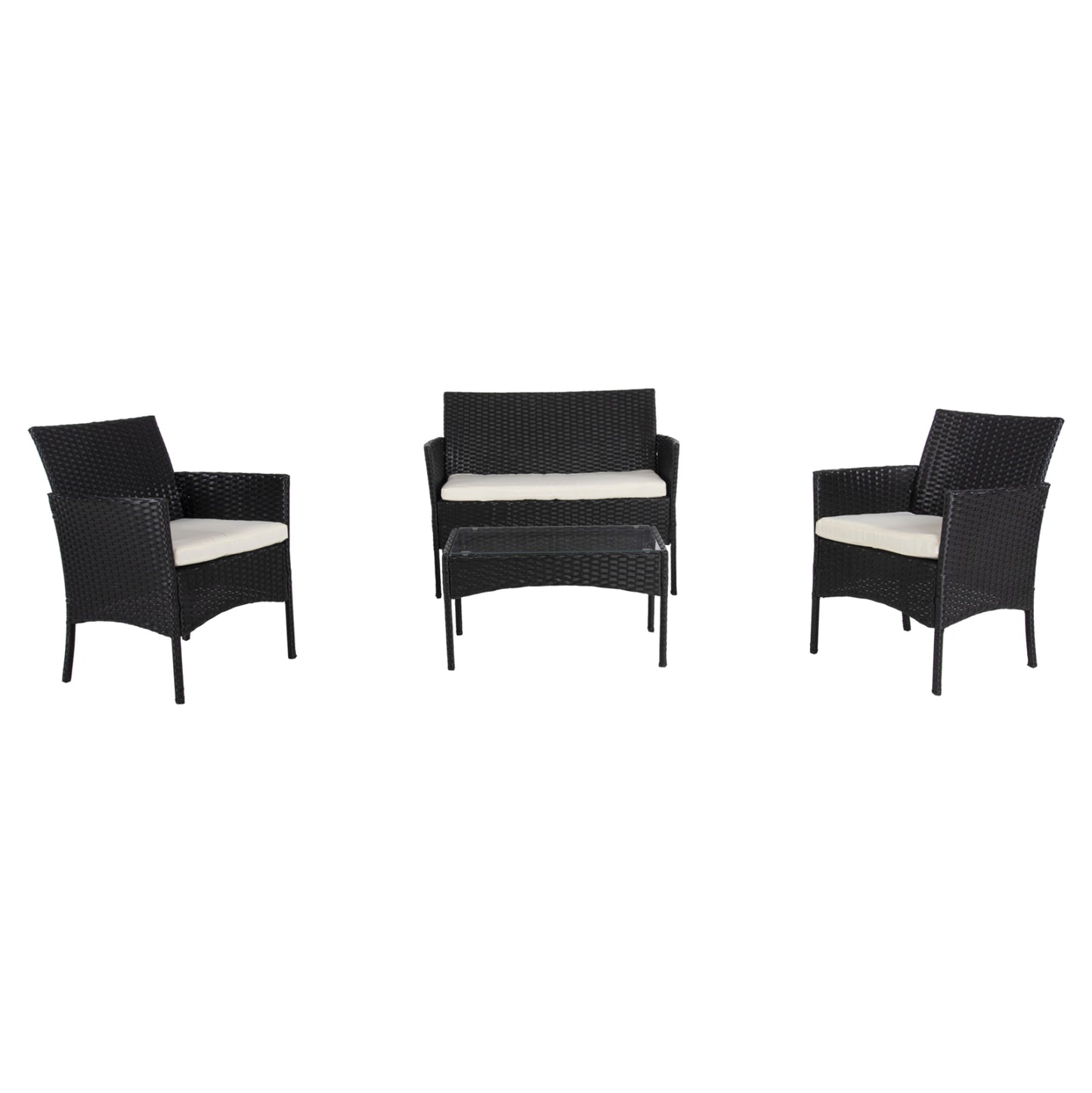 OUTDOOR LOUNGE SET 4PCS STASIA HM6089.04 SYNTHETIC RATTAN IN BLACK-CUSHIONS IN BEIGE
