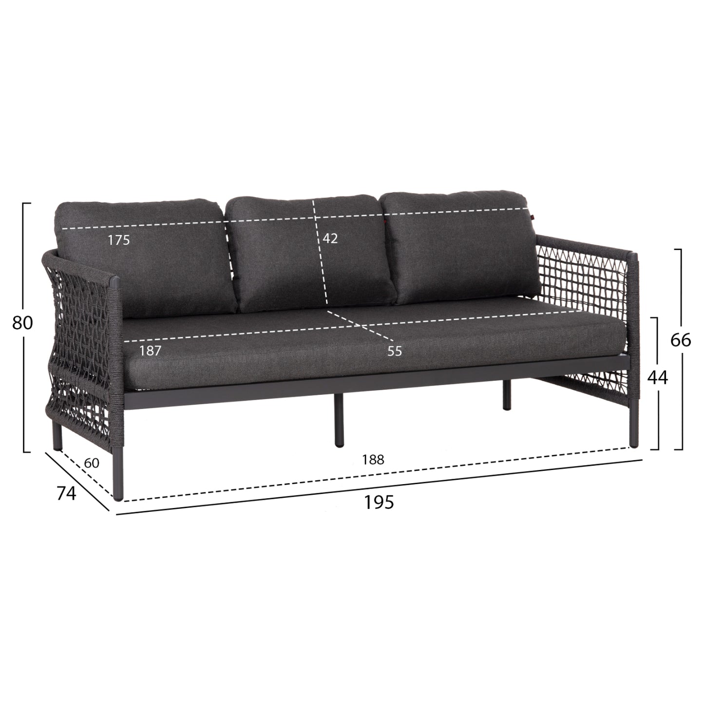 OUTDOOR LOUNGE SET 4PCS SONDRA HM6251.01 ALUMINUM-ROPE-CUSHIONS IN GREY
