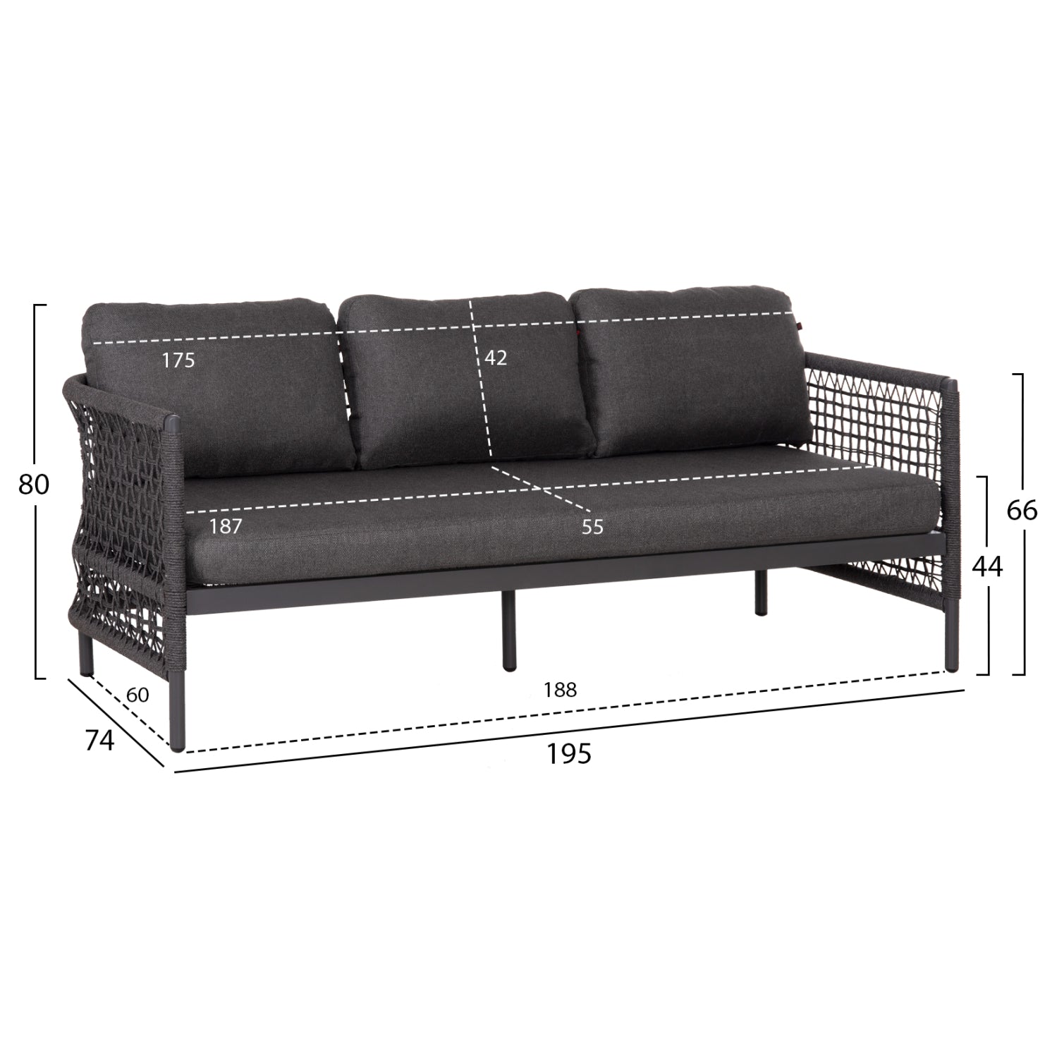 OUTDOOR LOUNGE SET 4PCS SONDRA HM6251.01 ALUMINUM-ROPE-CUSHIONS IN GREY