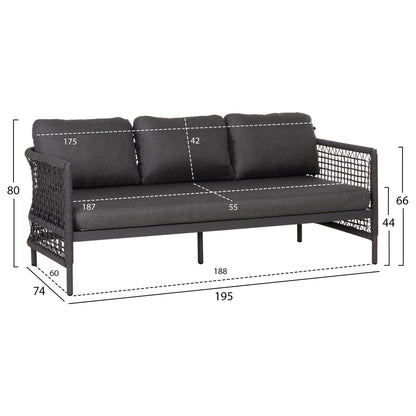 OUTDOOR LOUNGE SET 4PCS SONDRA HM6251.01 ALUMINUM-ROPE-CUSHIONS IN GREY