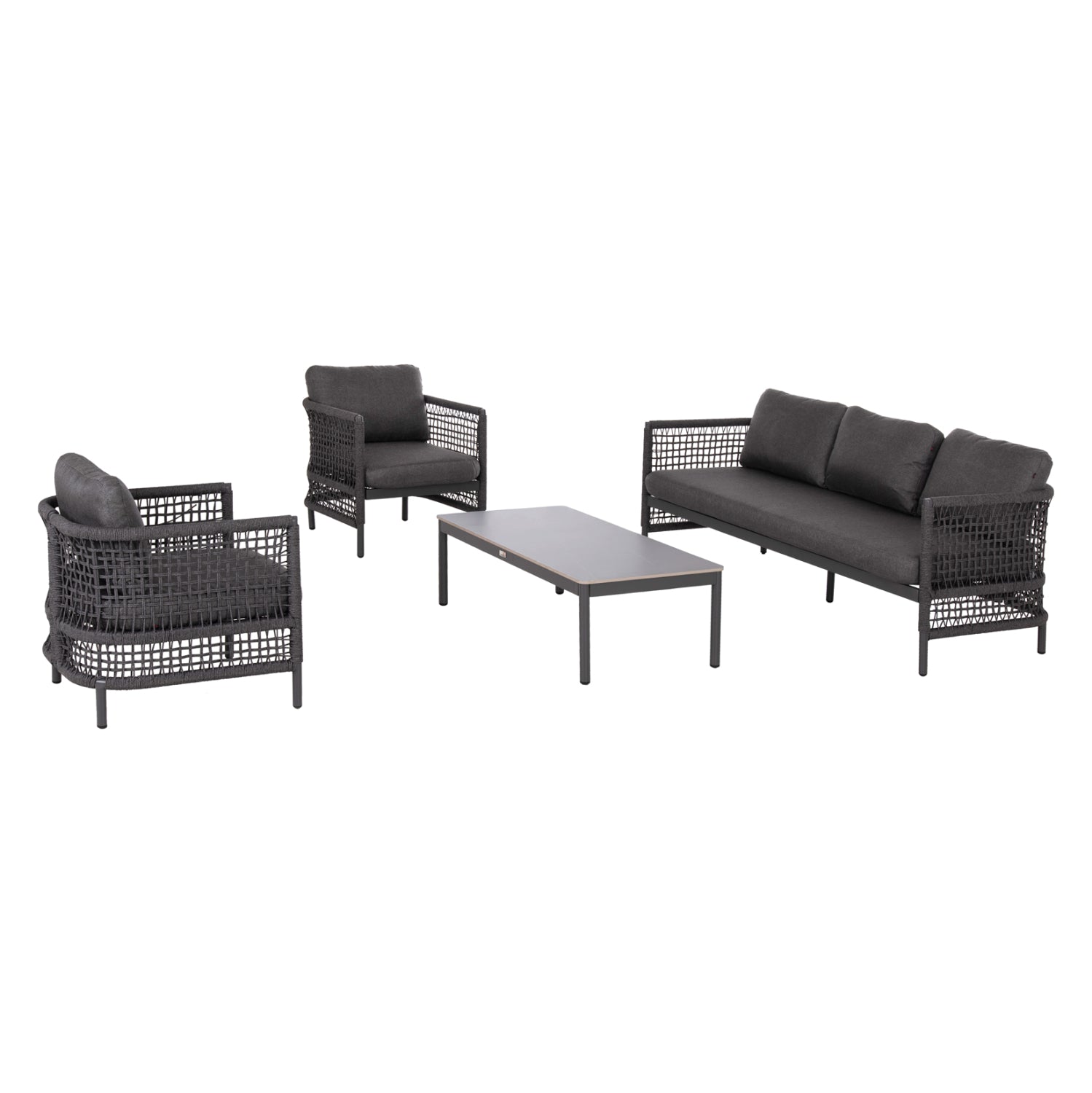 OUTDOOR LOUNGE SET 4PCS SONDRA HM6251.01 ALUMINUM-ROPE-CUSHIONS IN GREY