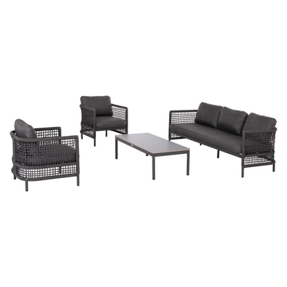 OUTDOOR LOUNGE SET 4PCS SONDRA HM6251.01 ALUMINUM-ROPE-CUSHIONS IN GREY