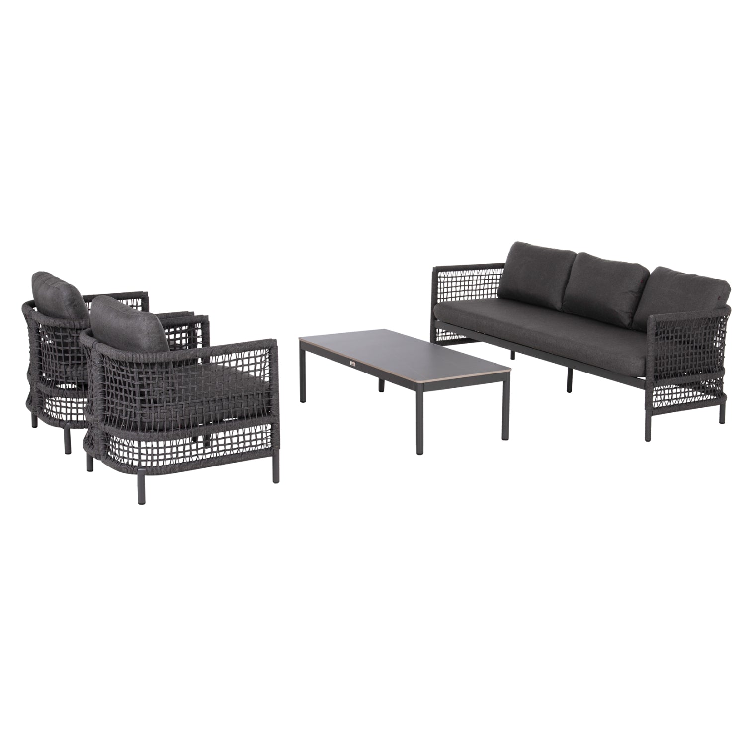 OUTDOOR LOUNGE SET 4PCS SONDRA HM6251.01 ALUMINUM-ROPE-CUSHIONS IN GREY