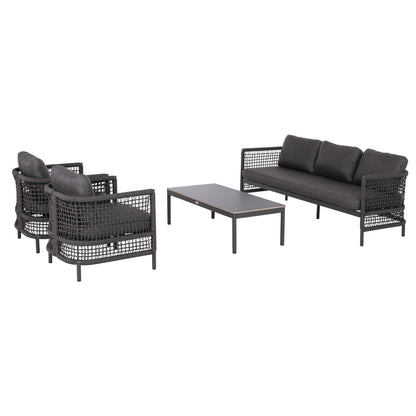OUTDOOR LOUNGE SET 4PCS SONDRA HM6251.01 ALUMINUM-ROPE-CUSHIONS IN GREY