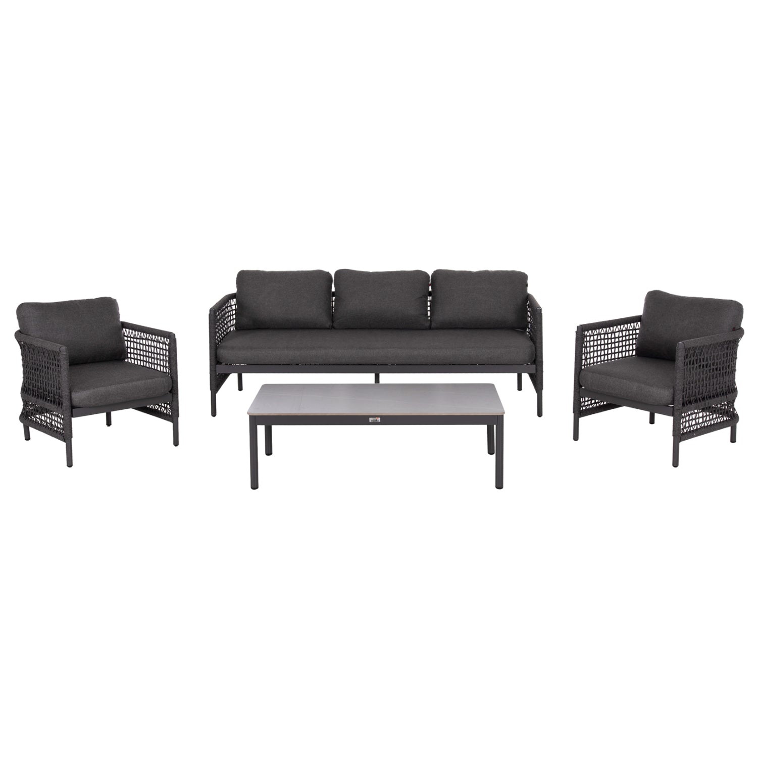OUTDOOR LOUNGE SET 4PCS SONDRA HM6251.01 ALUMINUM-ROPE-CUSHIONS IN GREY