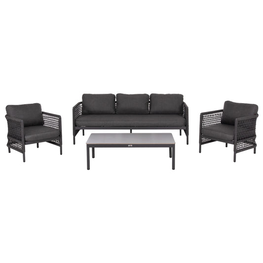 OUTDOOR LOUNGE SET 4PCS SONDRA HM6251.01 ALUMINUM-ROPE-CUSHIONS IN GREY