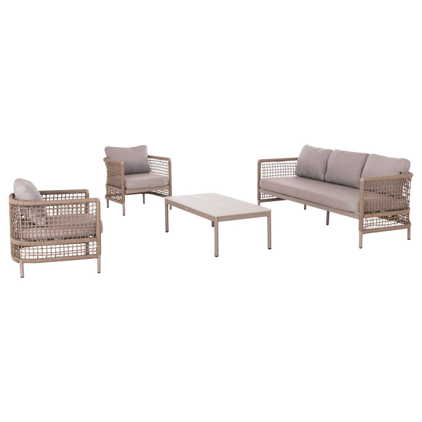 OUTDOOR LOUNGE SET 4PCS SONDRA HM6251.02 ALUMINUM & ROPE IN CAPPUCCINO--CUSHIONS IN BEIGE