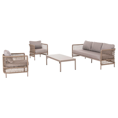 OUTDOOR LOUNGE SET 4PCS SONDRA HM6251.02 ALUMINUM & ROPE IN CAPPUCCINO--CUSHIONS IN BEIGE